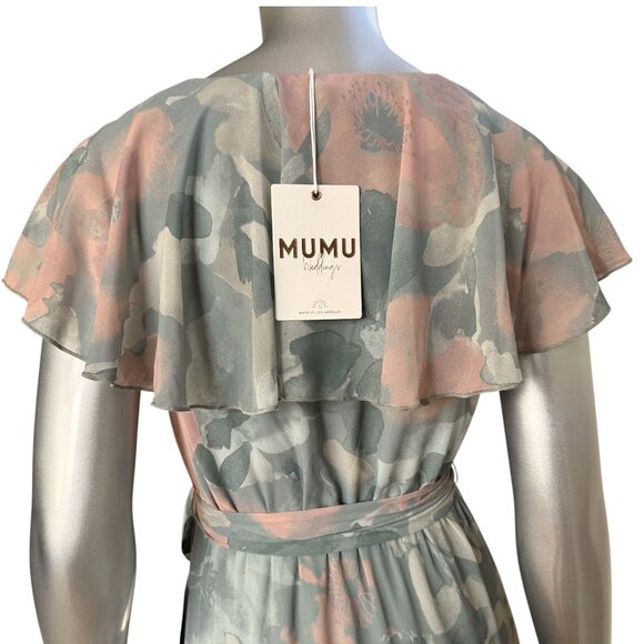 Show Me Your Mumu Jess Green Floral Ruffle Wrap Midi Dress XS - Picture 8 of 13